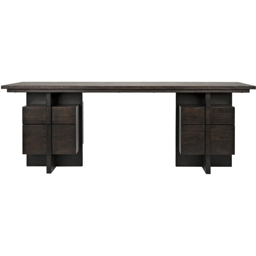 Modern ebony walnut bridge desk with clean lines and four practical drawers.