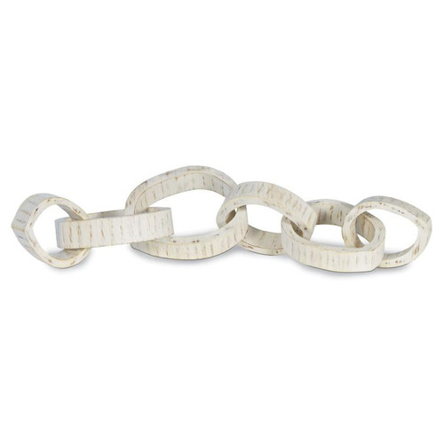 White hand-carved acacia wood chain links centerpiece, 39" long.