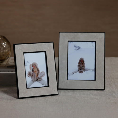Arden Gray Suede Leather Photo Frame, 4x6 - Frame Detail | Bone & Brass