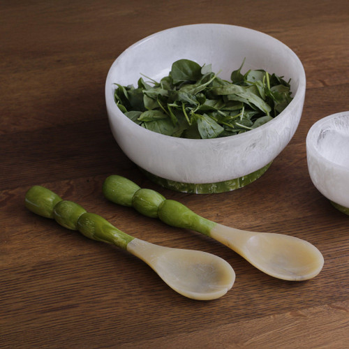 Resin Rio White & Green Large Serving Bowl - Bowl Detail | Bone & Brass