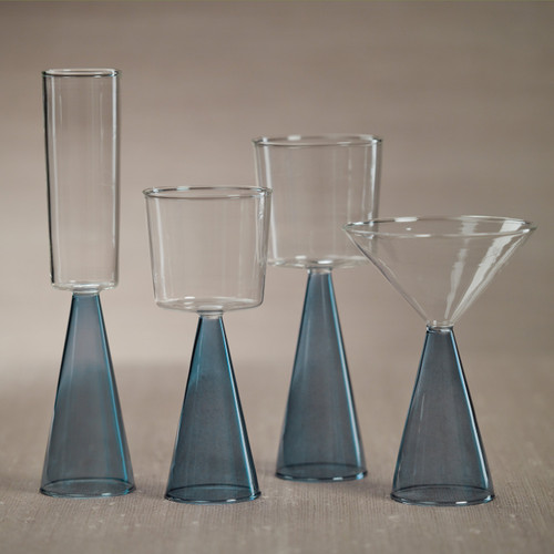 Vivian Blue Stem Champagne Flutes, Set 4 - Glass Detail | Bone & Brass