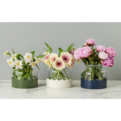 Scalloped Vase Duo, Navy & White - Vase Detail | Bone & Brass