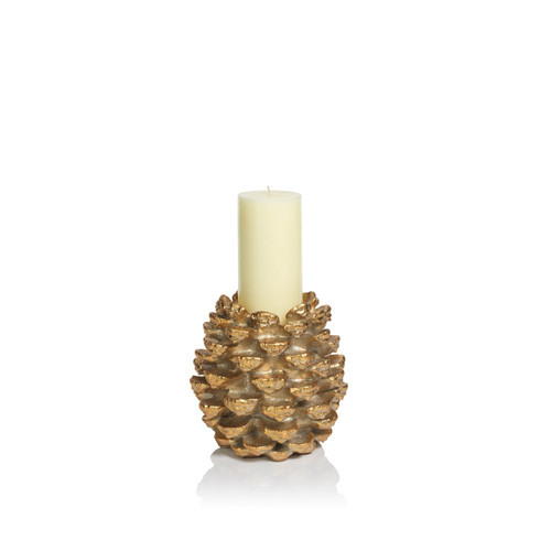 Keona Golden Pine Cone Pillar Candle Holder - Candle Holder Detail | Bone & Brass