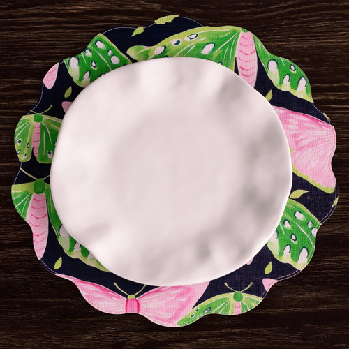 Vida Butterflies & Flowers Reversible Round Placemats Set 4 (Pink & - Placemat Detail | Bone & Brass
