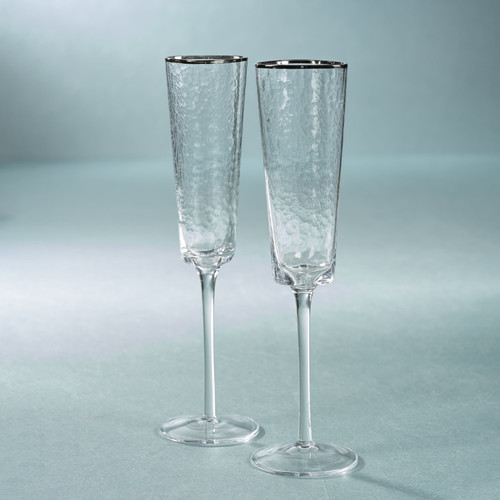 Apertivo Triangular Champagne Flutes Platinum Rim, Set 4 - Glass Detail | Bone & Brass