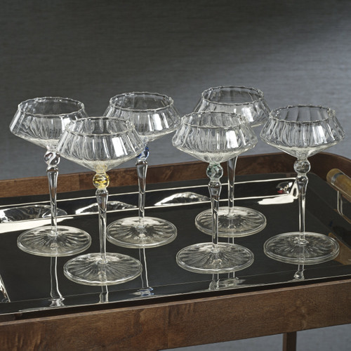Odum Lagoon Green Fluted Coupe Glasses, Set of 4 - Glass Detail | Bone & Brass