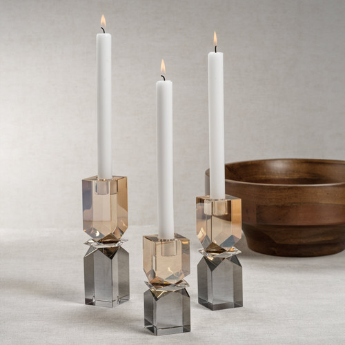 Vienna Artistry Grey & Gold Crystal Glass Candlestick, Large - Candlestick Detail | Bone & Brass