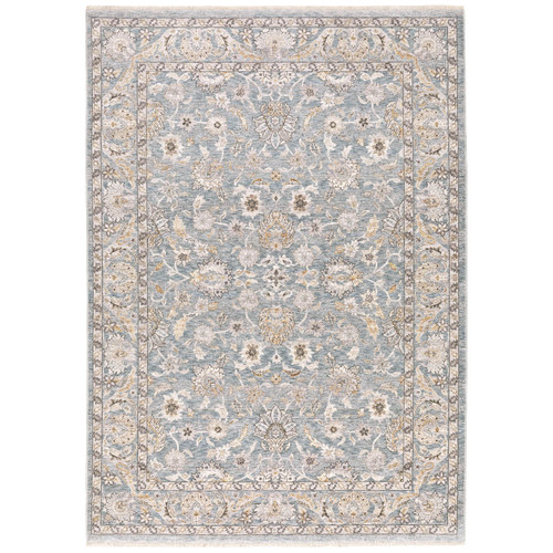 Maharaja Blue & Ivory Traditional Rug with intricate floral patterns, made from space-dyed polyester.