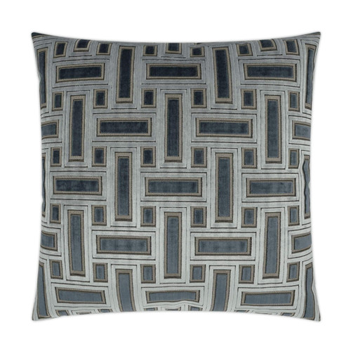 Brix Haze 24x24 throw pillow with a geometric pattern in shades of blue, grey, and beige.
