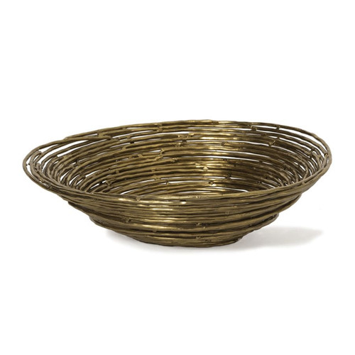 Nest Brass Decorative Bowl, a 12.5" wide iron bowl with a bird's nest-inspired, sleek silhouette.