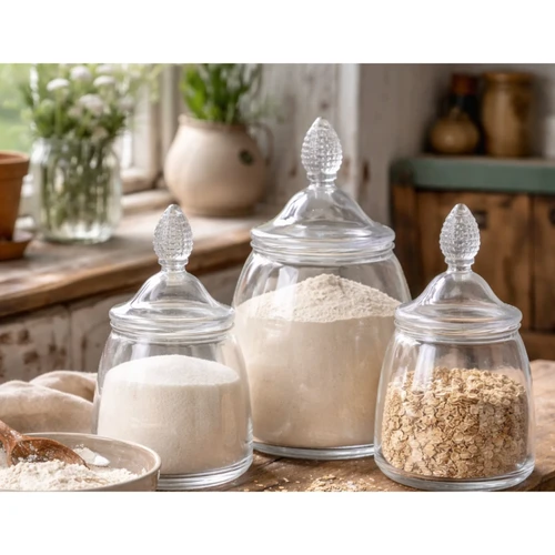 Teardrop Lidded Clear Glass Canisters, view 2