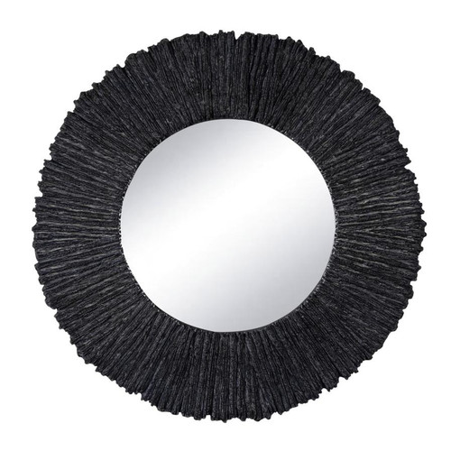 36" round Slate Black Mirror with a textured, rugged frame, inspired by natural slate stone.