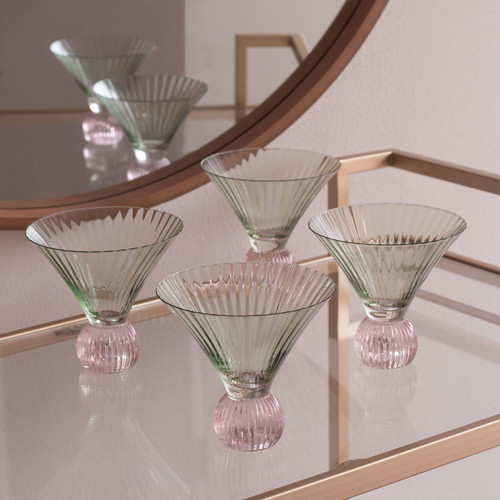 Venice Green & Pink Martini Set of 4 - Glass Detail | Bone & Brass