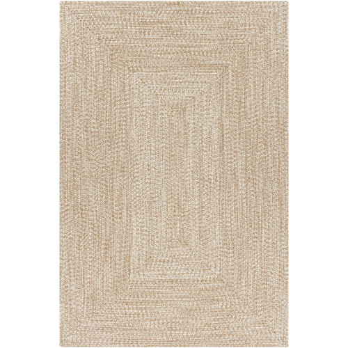Chesapeake Bay Camel & Cream Outdoor Rug, machine-woven polypropylene with braided texture.
