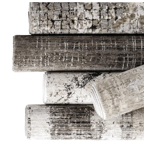 Rolled Nebulous Ivory & Grey Abstract Rugs with modern patterns and textured polyester yarns.