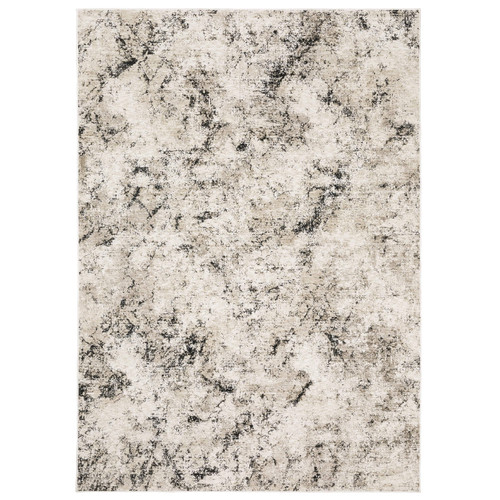 Nebulous Ivory & Grey Abstract Rug with a modern, low-profile design and textured polyester yarns.