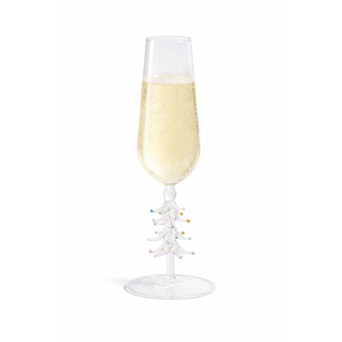 Treetop Cheers Glass Champagne Flutes - Holiday Stemware, Set of 4 | Bone & Brass