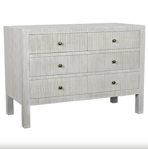 White solid mahogany Conrad 6-drawer dresser with textured finish and brass hardware, coastal style.