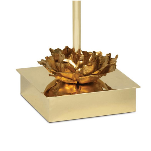 Adeline Accent Table base with antique gold leaf metal flowers and polished gold square base.