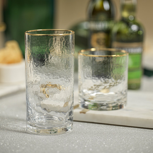 Hammered Glass Gold Rim Double Old Fashioned Glasses, Set of 4 - Glass Detail | Bone & Brass