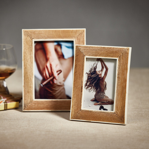 Ribbed Mango Wood Frame White Bone Inside Boarder 5x7 - Frame Detail | Bone & Brass