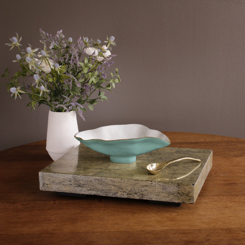Encanto Claire Small Oval Bowl Spoon (Turquoise, White Gold) - Bowl Detail | Bone & Brass