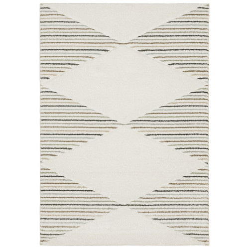 Cambria Beige & Multi Casual Rug, power-loomed polypropylene with carved texture and neutral striped design.