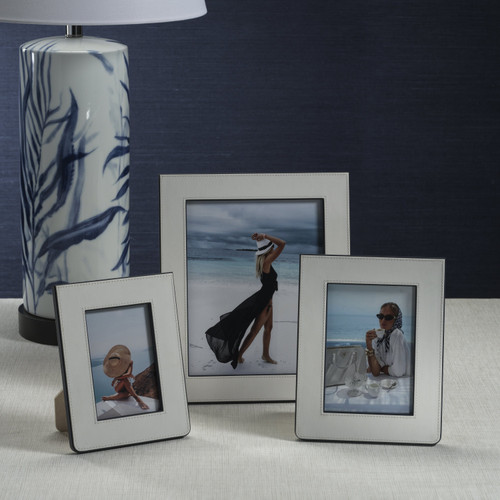 Nappa White & Navy Leather Photo Frame - Frame Detail | Bone & Brass