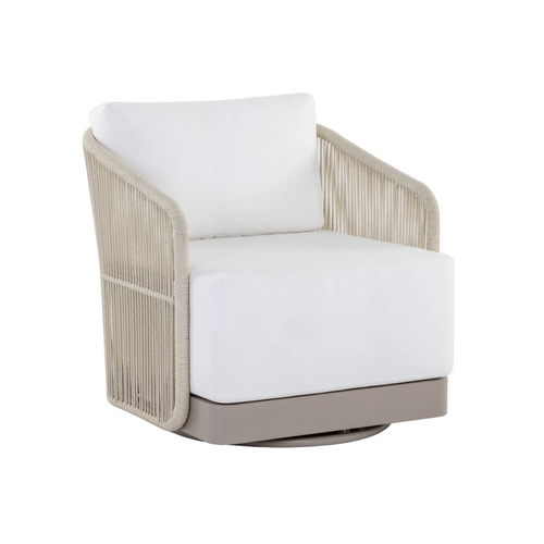 Allariz Swivel Greige Rope & White Outdoor Armchair