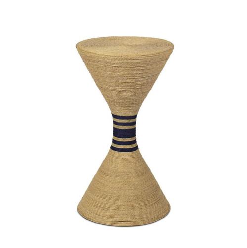 Maren Medium Natural Seagrass Table | Navy Stripes | Bone & Brass