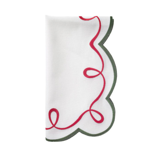 Christmas Ribbon Twirl Embroidered Napkins, Set 4 | Bone & Brass