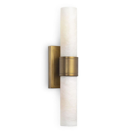 Modern Emmett natural brass sconce with two vertical alabaster stone diffusers.