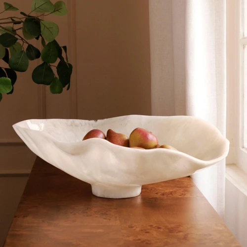 Resin Alabaster Large Oval Bowl White Swirl - Bowl Detail | Bone & Brass