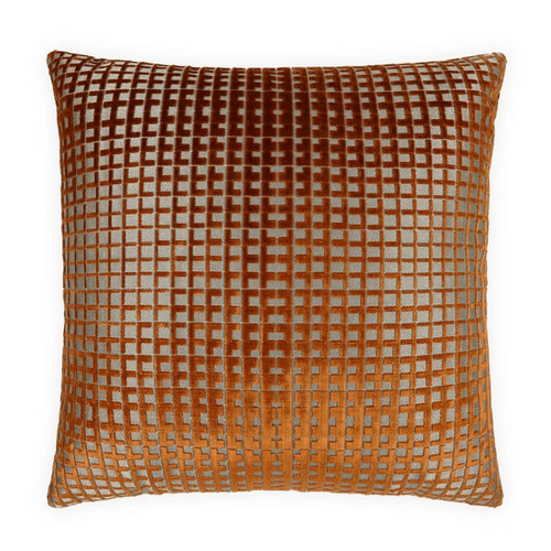Luxury 24" square throw pillow with a textured orange and silver geometric grid pattern.