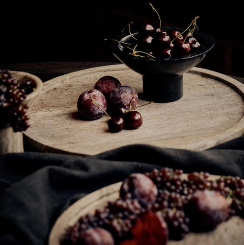 Sutton Round Travertine Tray Set - Grey - Tray Detail | Bone & Brass