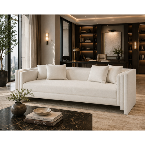 Kira 96" Modern Ivory Tweed Sofa – Sustainable Fabric, view 2