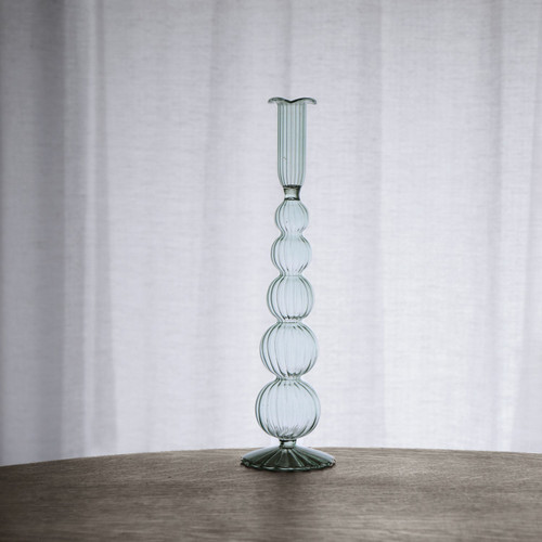 Glass Cambridge Olivia 12" Candlestick Holder Set 2 (Light Green) - Candlestick Detail | Bone & Brass