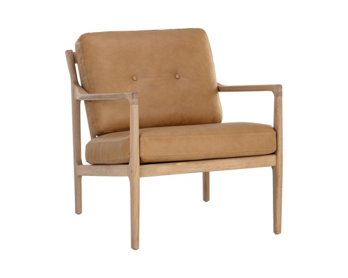 Gilmore Light Oak - Sahara Camel Leather Lounge Chair