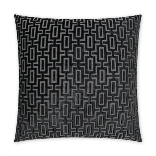 Luxury Bergman 24" square throw pillow in black and gray geometric pattern, featuring a seamless zippered cover.