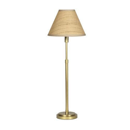Polly Buffet Lamp with a natural rattan scalloped shade and a slender gold-toned base.