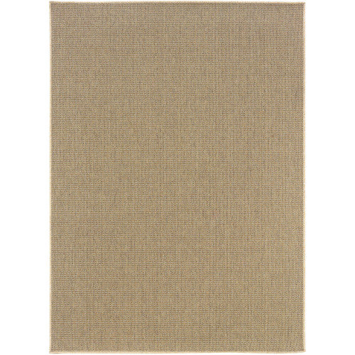 Karavia Sand outdoor rug, a rectangular, machine-woven polypropylene rug with a natural seagrass look.