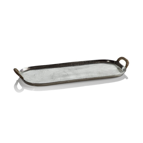 Praslin Raw Aluminum Tray with Cane Wrapped Handles | Bone & Brass
