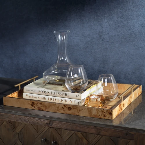 Leiden Burl Wood Rectangle Decorative Tray, Large - Tray Detail | Bone & Brass
