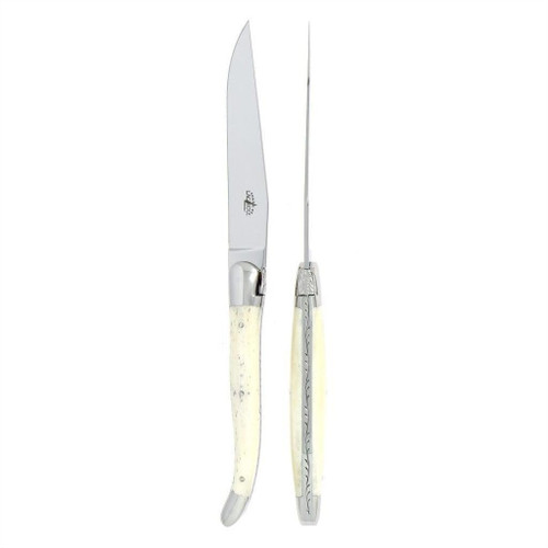 Forge de Laguiole 2 Piece Steak Knife Set Bone Handle | Bone & Brass
