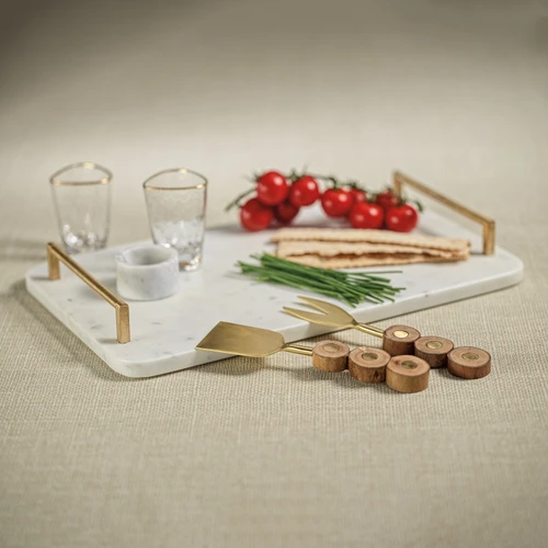 Andria Marble Tray Gold Metal Handles - Tray Detail | Bone & Brass