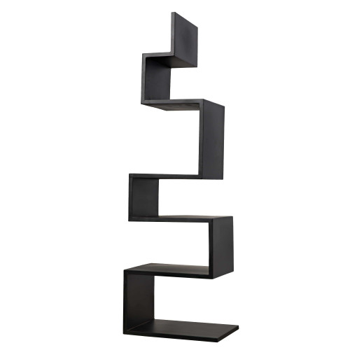 Laszlo black steel bookcase with a sleek, industrial-inspired zigzag design and five shelves.
