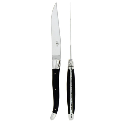 Laguiole 2 Piece Steak Knife Set Black Acrylic Glass | Bone & Brass