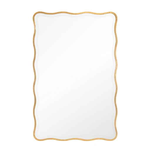 Candice 44x28" gold leaf rectangle mirror with an undulating gilded frame and beveled edge.
