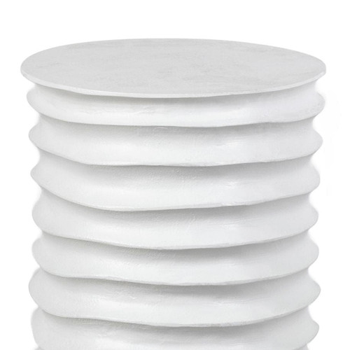 White Nabu Metal Table, drum-shaped aluminum with accordion-like texture and finger grooves.