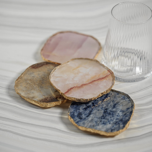 Vivienne 4-Piece Agate Blue Marble Glass Coaster Set - Coaster Detail | Bone & Brass